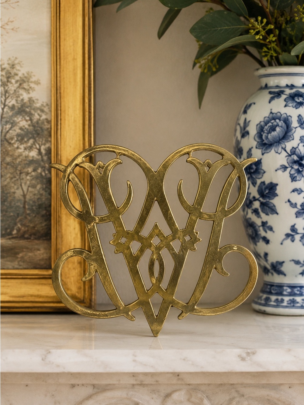 Vintage Williamsburg Brass Queen Anne Cypher Wall Decor Trivet